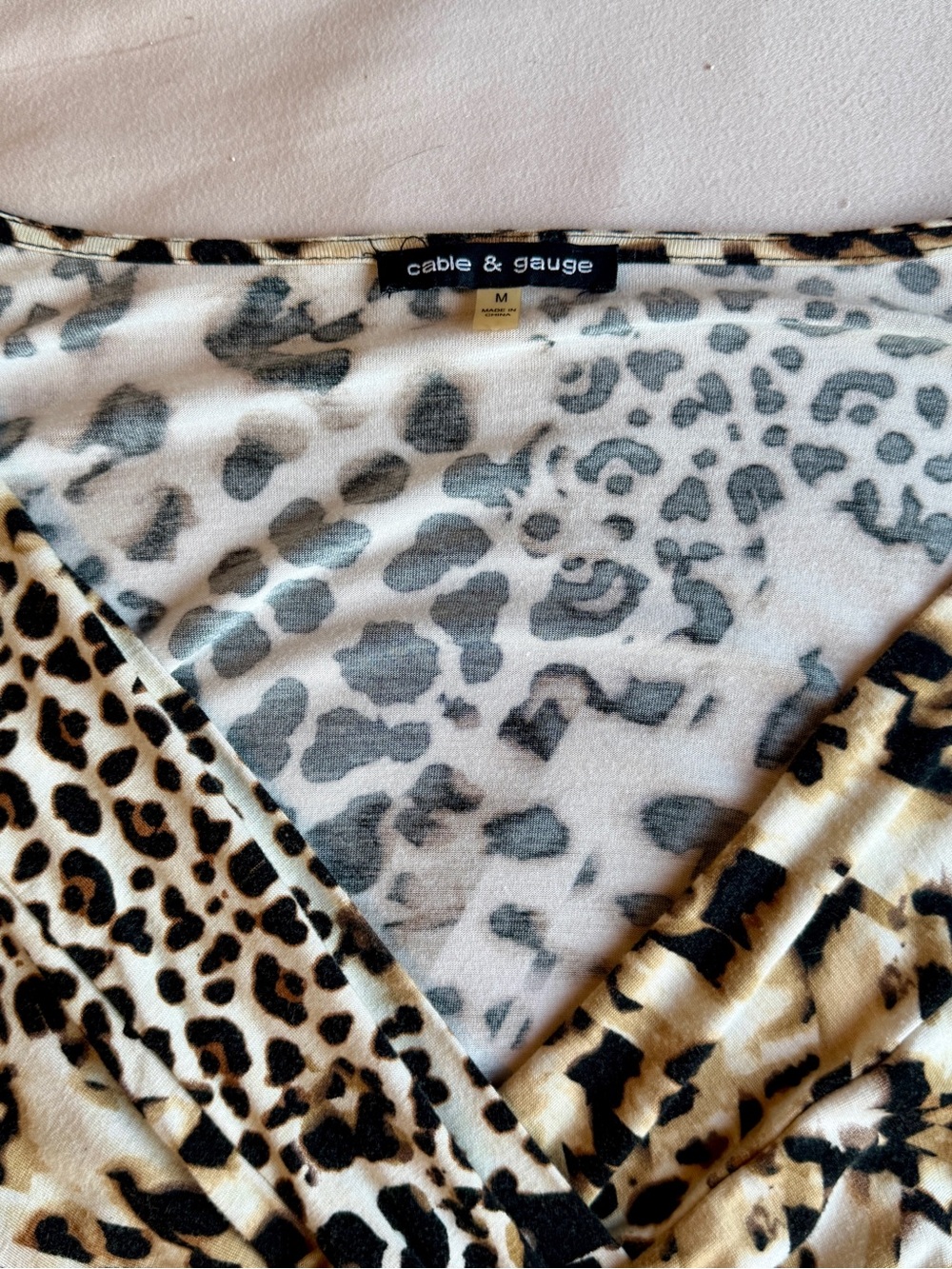 Cable & Gauge Leopard Print Wrap-Style Top in Beige and Black - Picture 3 of 8